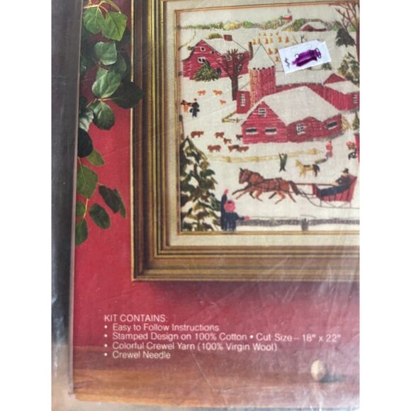 Vtg Avon Crewel Embroidery Kit Winter in the Country 14x18 NEW 1974 Christmas - Picture 5 of 6
